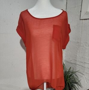Heartsoul Sheer orange high‎ low blouse size LG cap sleeves